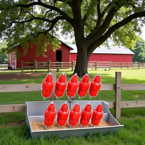10Pcs Red Automatic Poultry Easy Installation Watering Nipples Chicken Drinkers,Water Nipple Drinker Feeders Hen Duck Screw Style Easy to Clean and Store,Poultry Feeding and Watering Supplies