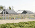 26x10 FT Extra Large Walk-in Chicken Coop with Spire Roof Cover | Front and rear doors, feeding door, roosting ladder and galvanized frame support easier poultry care and access - size: 298.4"L x 118.1"W x 77.6"H