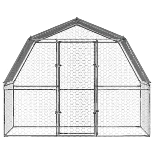 Large Outdoor Chicken Cage, 9.3ft Walk-in Galvanized Steel Poultry Coop with Roof and Lockable Door, Metal Hen House for Backyard Garden, Silver Mesh Pen for Duck and Rabbit - color: Silver