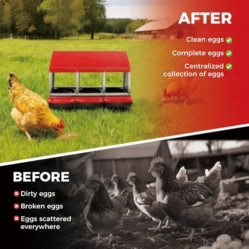 Chicken Nesting Boxes, Heavy-Duty 8-Compartment Metal Chicken Nesting Box – Removable Tray, Ventilation Holes, Easy Egg Collection, Rustproof Galvanized Steel - Red - 3 - Slot - color: Red, size: 3 - Slot - Upgraded Version