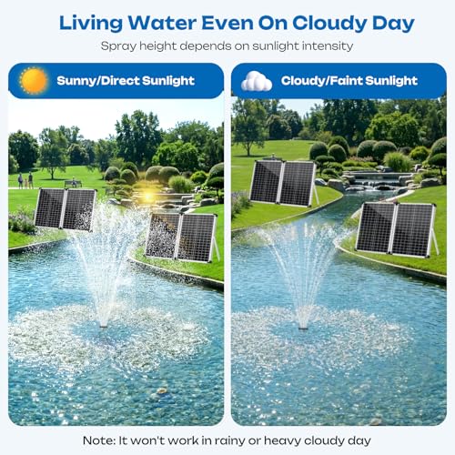 Antfraer 100W Solar Pond Pump, Solar Water Pump with 1600GPH Adjustable Flow & Dry-Run Protection, Solar Water Fountain Pump & Dual Solar Panels for Outdoor Pond Garden Waterfall Water Features - size: 100W