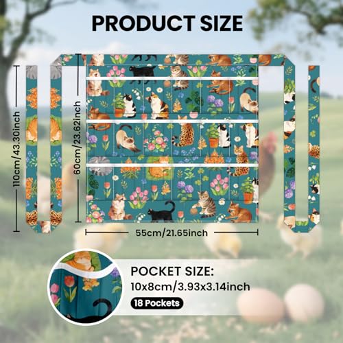 CUTHOLLOW Egg Collecting Apron for Adlut, Housewife, 18 Deep Pockets Hen Egg Gathering Holding Apron with Elastic Closures - style: Green Cat and Flowers