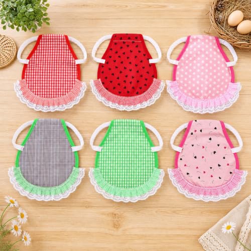 6Pcs Chicken Saddle Apron Lace Poultry Apron for Small Chickens | Breathable canvas fabric,adjustable elastic straps,full feather protection,fit small medium hens,smooth scratch-proof edges - color: Sweet Fruit & Plaid Series
