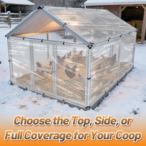 2pcs 4x7ft Chicken Coop Covers Accessories for Winter - Easy to Install Waterproof Chicken Run Tarp with Elastic Cords & Ropes - size: 4x7ft