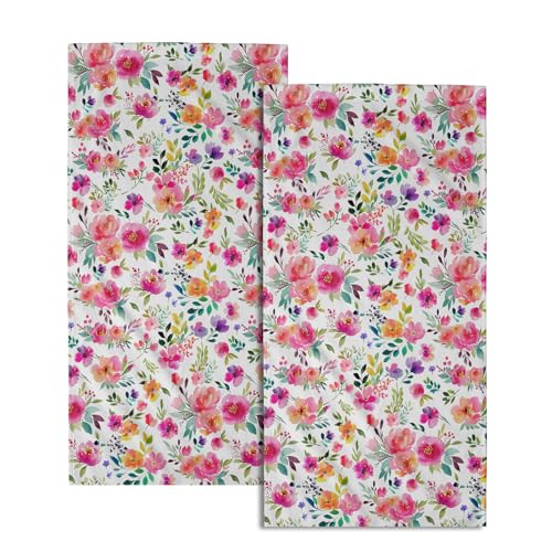 Spring Summer Floral Hand Towels Set of 2, Multicolor Flower Decorative Bathroom Towel 28x14 Inch, Soft Absorbent Microfiber Wash Cloth for Kitchen Gym Hotel Home Decor - color: Multicolor Flower