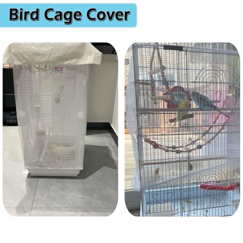 Large Bird Cage Seed Catcher Skirt, Parrot Parakeet Macaw Cover White | Adjustable nylon mesh skirt fits cages for parrots, macaws & parakeets, stopping seed mess on floors(78.5 * 27.6in) - color: 78.5*27.6in-white