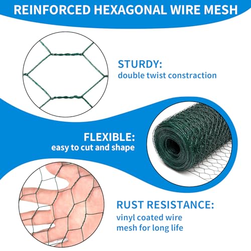 60'' x 150' Green Chicken Wire Fencing, 1 inch Chicken Wire and 19 Gauge Poultry Netting, Garden Mesh Fence Roll for Floral Arrangements/Crafts/Farm/Livestock/Pet Protection - size: Green /19 Gauge 60" x150'