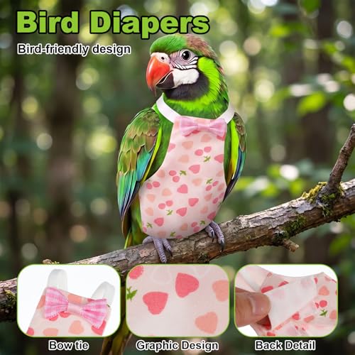 Jeffdad 4 Pcs Bird Diapers, Cute Pet Bird Diaper Pamper for Parrots | Cockatiel Tuxedo Flight Suite with Adjustable Straps Nappy Clothes with Waterproof Inner for Conure Macaw Budgies Parakeet(L)