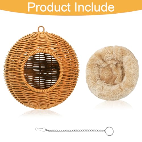 Steel Frame Bird Nest for Cage, Washable Small Bird Bed Chewproof with Plush Pad, Hammock Hideout Lay Eggs Parakeet Nest Sleep, Parakeet Warm Bed House Hut for Lovebird, Canary, Budgie, Finch