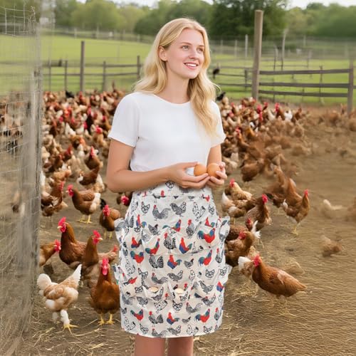 Egg Apron, Egg Collecting Apron with 12 Pockets for Fresh Eggs - Gathering Eggs from Chickens, Ducks, and Geese - color: White