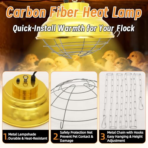 Chicken Heat Lamp 600W Carbon Fiber Tube Brooder Heater Lamp Hanging Chicken Heat Bulb Dual Temperature Adjustable (300/600W) for Chicks,Ducks,Dog Kennel,Cat House