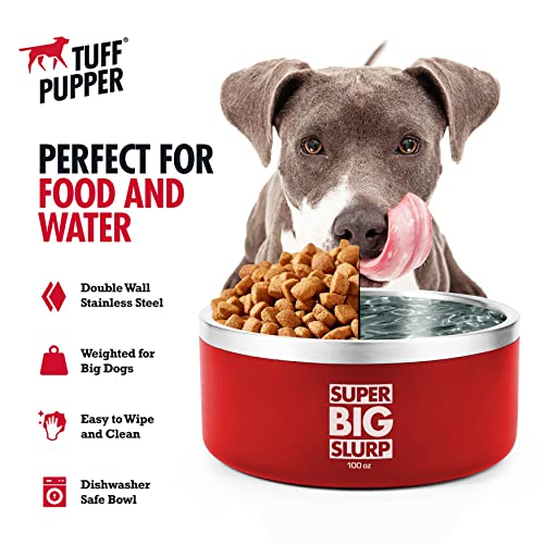 Tuff Pupper 100 oz Heavy Duty Insulated Stainless Steel Dog Bowl for Large Dogs, Non-Slip Base, Dishwasher Safe - color: Crimson Red, size: 100oz