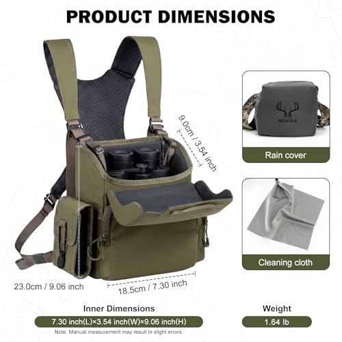 Binocular Harness Chest Pack: Bino Case with Rangefinder Pocket XL | Silent magnetic lid, one-handed access, removable pouches, rain cover, MOLLE webbing for Hunting Hiking Bird Watching - color: Green, size: X-Large