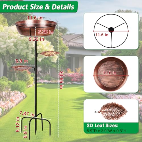 Metal Outdoor Bird Bath, Rust-Proof Removable Bowl for Garden Decor Bronze | Freestanding Birdbath & Birdfeeder with Heavy-Duty Base, Bird Bowl for Lawn Patio Yard Bird Feeding Decor, Easy to Install - color: Bronze