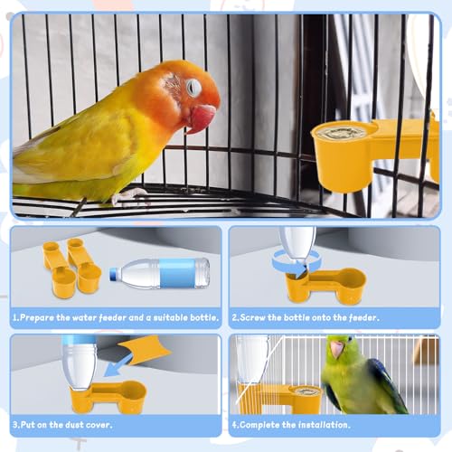 kathson 20 Pcs Bird Drinker Feeder Plastic Soda Pop Water Bottle Cup Ideal for Chicken Pigeons Birds Feeder Trough Animal Feeding Accessories(Yellow) - color: Yellow