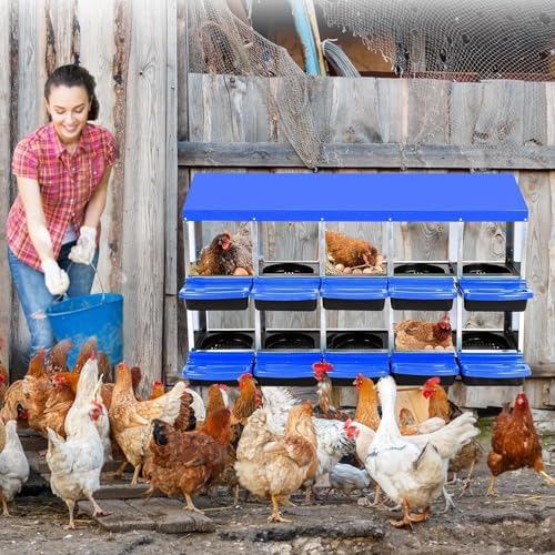 10-Hole Chicken Nesting Box with Removable Lid, Metal Chicken Coops with Roll Away Design/Easy Egg Collection/Ventilation Holes, for Chickens Coops, Duck and Hens - color: Blue, size: 10 holes without legs