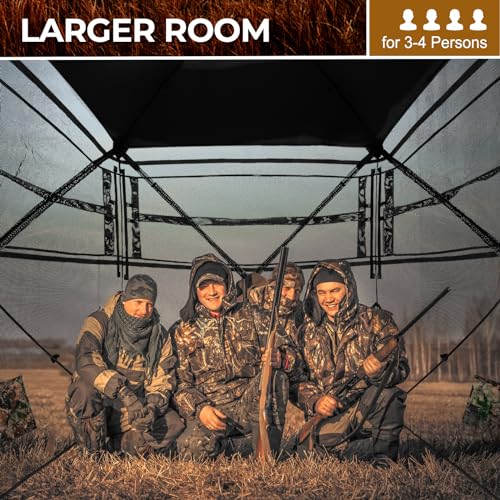 Portable Hunting Blind - 270°/360°See Through with Waterproof Floor Mat | Detachable Ground Mat, Silent Adjustable Windows, Pop Up Ground Blind for 2-4 Person, Camouflage Shelter for Turkey Deer - size: 3-4 Person（270° See Through）