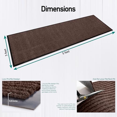 MaxMat® Extra Large Commercial Floor Mat, 3 x 5 Feet Heavy Duty, Waterproof, Low-Profile, Easy to Clean, Rubber Entry Mat (Brown, 3 x 5 Feet) - color: Brown, size: 3 x 5 feet