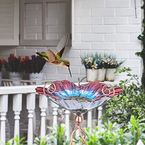 Glass Birdbath Birdfeeder with Metal Stake Garden Yard Outdoor | 31inch height stain glass bird bath for outside, flower bird bath bowl,attract wild birds and beautify outdoor gardens - color: Multi