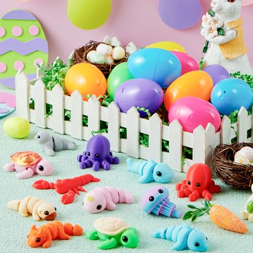 JOYIN 12Pcs Prefilled Easter Eggs with Mini Sea Animals, Articulated Toys, 3D Printed Toys, Basket Stuffers for Boys & Girls, Party Favors, Easter Egg Hunt, Classroom Supplies(Age 8+) - style: Cute