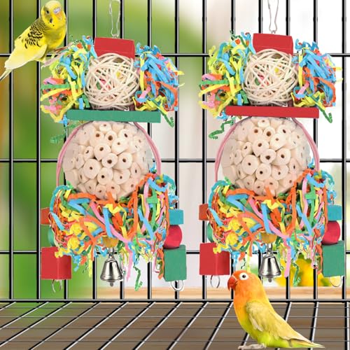 BBjinronjy Bird Toys,2PCS Hanging Natural Soft Sola Ball Beak Chew Shred Forage Toys for Parrots,Cockatiel,Conure,Love Birds,Parakeets,Budgie and Other Small Birds - size: Medium A