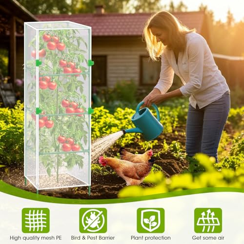 3Pack Garden Bird Netting Plant Cover for Square Tomato Cage,55.1"x15.7" Insect Bird Barrier Tomato Cage Net with Zipper&12pcs Clips,Tomato Trellis Netting Protection Mesh Cover for Protecting Plants - color: Netting Plant Cover-55.1"x15.7"-Transparent