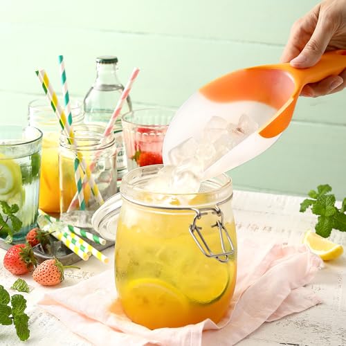 Spring Chef Magnetic Ice Scoop for Freezer, BPA-Free Food Scooper, Mango | Flexi-Plastic Popcorn Scoop with Soft Grip Handle - Dishwasher Safe Ice Scooper - Food Scooper for Flour, Grains, Pet Food - color: Mango