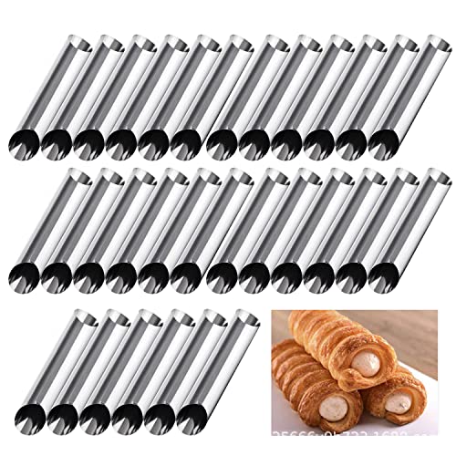 30 Pack Cannoli Horn Form Set, Large Stainless Steel Canolis Tubes Moulds Cannoli Kit for Baking Cannoli, Croissant Shell, Cream Roll Dessert, Safety Filled Edges - color: 30 pcs large conical tubes set