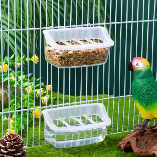Veemoon 2pcs Splash Hanging Plastic Bird Cage Feeder, No Mess Bird Cage Feeding Bowl 4 Slot Small Parrot Food Cup Parakeet Water Dispenser Resuable Container for Pet Cockatiels, Finches, 4.5 × 2.3"