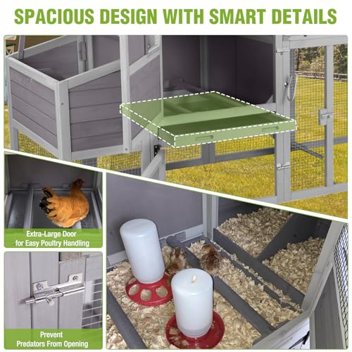 Gutinneen 77" Mobile Chicken Coop with Wheels for 4-6 Chickens, Expandable Wooden Hen House with Reinforced Nesting Box, Full-Cover UV Roof, Pull-Out Tray, Outdoor Duck Coop & Rabbit Hutch - color: (Grey-AIR27)