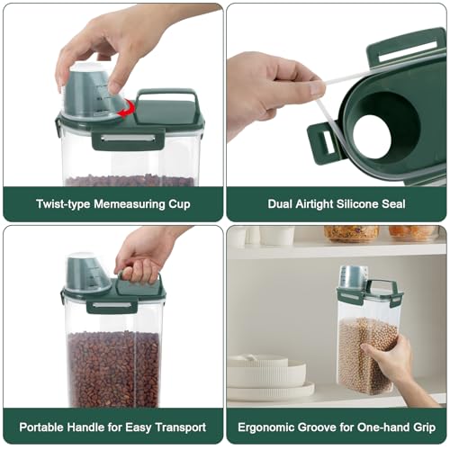 2 Pack 3 Lbs Pet Dog Cat Food Storage Containers for Travel - Pine Green | Airtight Bird Seed Storage Container, 5 Lbs Rice Dispenser Flour Holder for Cereal Oatmeal Pour Spout Measuring Cup Handle - color: Pine Green-3L 2Pack