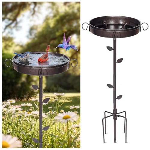 35 Inch Metal Bird Bath for Outside, 12 Inch Bowl, 5-Prong Base | Bathing and Feeding Station, Freestanding Design, Attracts Wild Birds to Patios, Lawns and Gardens - size: bird bath
