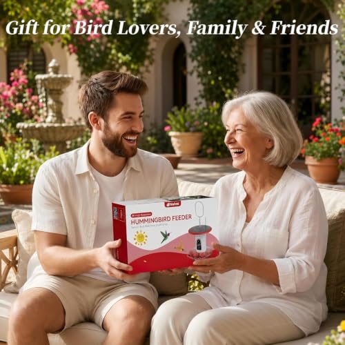 Smart Hummingbird Feeder with Camera 5G WiFi, 3K, Solar Leakproof | AI Bird Alerts, Bee Ant-Pproof Design, Easy Refill, EasyCleaning, Weatherproof, HummingBird Watching, Birthday Gift for Mom