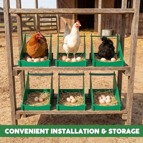 Novabright 6 Pack Chicken Nesting Boxes for Laying Eggs Big Laying Nest Box for Hens Ducks and Poultry, Green