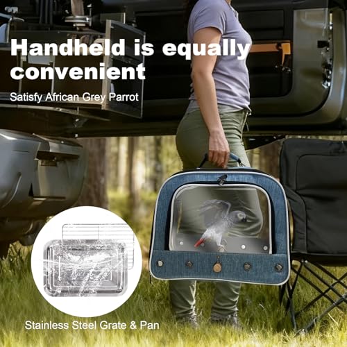 Large Bird Carrier Backpack, Portable Travel Carrier Cage Bag with Standing Perches Metal Tray and Grate (Blue, Large Carrier) - color: Blue