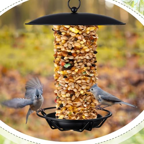 2 Pcs Cylinder Bird Feeder Outdoor Seed Cake Feeder Metal Suet Cake Holder Backyard Wild Bird Feeding Feeders for Outdoors Garden (Black) - color: Black