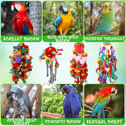 Soulchen 4 Pcs Extra Large Bird Parrot Toy Set Natural Wooden Chewing Toy, Rattan Ball, Wood Nut Loofah String (Bagged) for Large Medium Macaws, African Grey, Parrots (Corn Cob) - style: Corn Cob