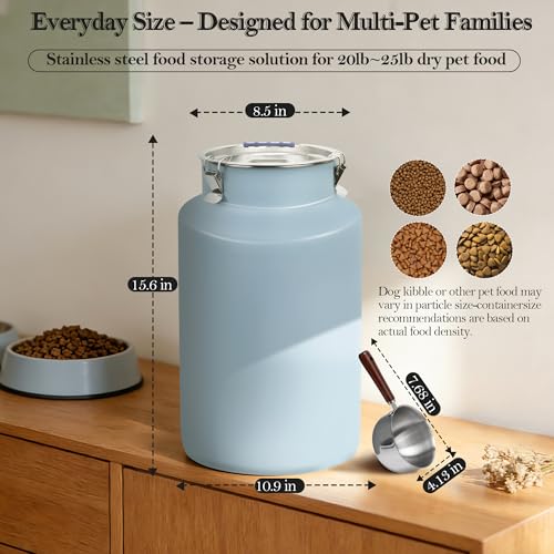 25lb Stainless Steel Dog Food Storage Container with Lid and Scoop | Airtight Metal Pet Food Storage, Large Capacity, Durable, Rust-Proof, Moisture-Proof, Keeps Kibble Fresh for Daily Use - size: Small