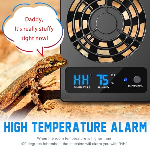 Reptile Ventilation Fan with Humidity Sensor and High-Temp Alarm, Fan Dehumidifier for Reptile Enclosure and Terrarium, Suitable for Humid Environments, Rainforest and Ecological Tanks - color: 1PCS-Black