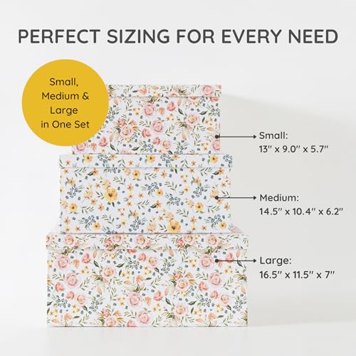 Soul & Lane - Summer Bouquet Decorative Storage Boxes with Lids, Set of 3 | Large Nesting Keepsake Boxes for Memories, Photos and Gifts, Cute Pink Floral Containers for Keepsakes and Organizing - color: Summer Bouquet