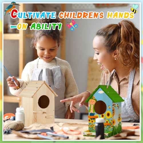 Liliful 2 Pack Wooden Birdhouse Kit for Kids and Adults, DIY Painting Set & Real Outdoor Birdhouse, Durable Craft for Garden, Classroom, Birthday Gifts Ages 3-5 4-8 8-12