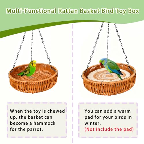 Bird Toy Parrot Toys Rattan Bird Foraging Box for Cockatiels,Parakeets,Conures,Love Birds & Small to Medium Parrots - size: Large-rattan