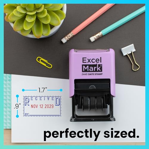 ExcelMark 2445 Date Stamp with Text - Blue and Red Ink (Violet Mount, Received) - color: Violet Mount, size: Received