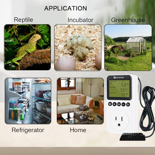 KETOTEK Digital Humidity Controller Outlet Plug with Sensor Probe, 120V Humidistat Controller Plug for Reptile Mushroom Greenhouse, Humidity Switch Outlet