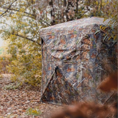 Camping Tent Hunting Blinds, 270° See Through Mesh with Silent Sliding Window, 2-3 Person Ground Deer Stand Pop Up Hub Turkey Deer Hunting Tent with Portable Bag - color: Camouflage 1