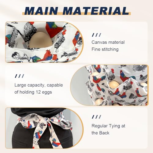 Egg Apron, Egg Collecting Apron with 12 Pockets for Fresh Eggs - Gathering Eggs from Chickens, Ducks, and Geese - color: White