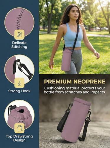 Neoprene 500ML/750ML/1000ML Water Bottle Bag Carrier, Portable Insulated Bottle Sling Holder Case Pouch with Adjustable Shoulder Strap for Men Women Walking Hiking Running - color: Dusty Mauve, size: 500ML