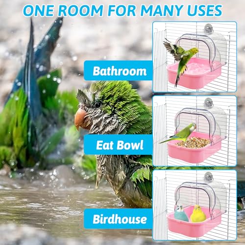 Tfwadmx Bird Cage Bath Hanging Parrot Bath Tub Water Shower Food Feeder Holder Tray Bird Bath Supplies for Small Birds Canary Budgies Cockatiel Lovebirds (Pink) - color: Pink