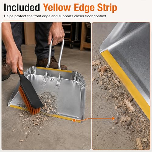 3-Pack 17" Heavy Duty Metal Dust Pans | Wide Dustpans for Household, Easy to Assemble - size: 3 Count (Pack of 1)