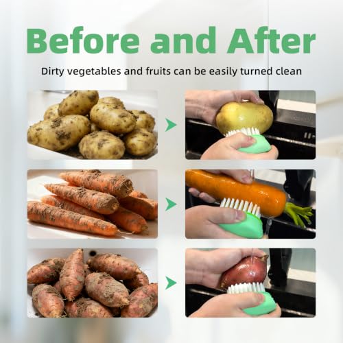 CLEANGOR Vegetable Brush, Black Stiff Bristles Brush & White Soft Bristles | Dishwasher Safe Ear-Hanging Veggie & Fruit Cleaning Brush for Potato, Mushroom, Carrot, Lemon, Egg